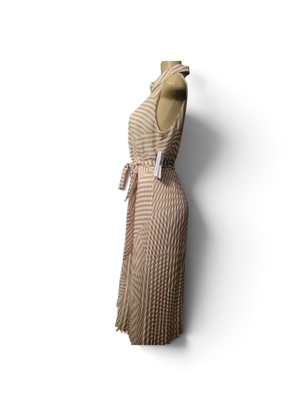 Sandra Darren Beige & White Striped Maxi Shirt Dress - Picture 3 of 6